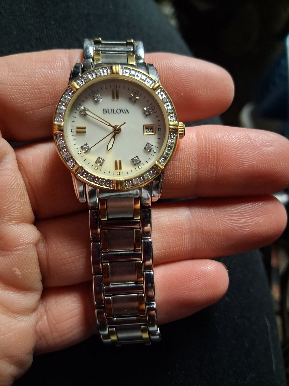Bulova Two-Tone Silver and Gold Women's Crystal Watch